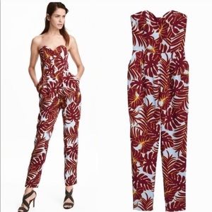H&M red palms jumpsuit